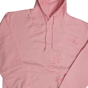 เสื้อฮู้ดดี้ผู้ชายแบบขาดๆ ทรงโอเวอร์ไซส์ สีชมพู ผ้าฟลีซ ผ้าฝ้าย มีฮู้ด สไตล์สตรีทแวร์  รับสกรีนโลโก้ ขายส่ง - Product Image 4
