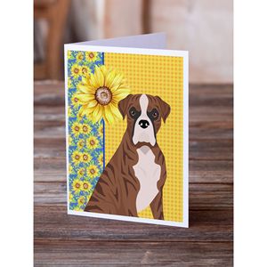 Summer Sunflowers Boxer Greeting Cards Pack 8 Whimsical A7 Size <b>5x7</b> Blank Note Cards Natural Eared Red Brindle <b>Envelopes</b> - Product Image 2