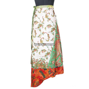 New Halter <b>Sarong</b> Bohemian Magic <b>Wrap</b> Skirt Plus Size Summer Vintage Silk Sari Reversible Long Length 2 Layer - Product Image 2