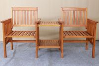 Conjunto de Sillas Modernas para Exteriores, Madera de Caoba Sólida con Acabado Natural para 2 Personas
