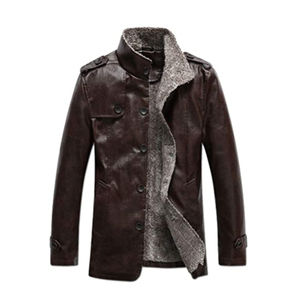 Blouson aviateur en cuir véritable marron pour homme, col rabattu, fermeture éclair, vêtement décontracté pour l'automne - Product Image 6
