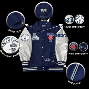 Veste universitaire 100% en laine personnalisée OEM pour hommes hiver taille plus équipe de baseball veste Letterman broderie col à capuche décoré de fourrure - Product Image 5