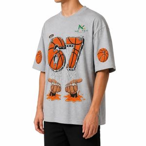 T-shirt surdimensionné personnalisé pour homme, imprimé basketball 67, style décontracté d'été, streetwear hip-hop, en coton respirant, haut graphique - Product Image 4