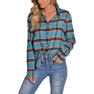 Chemise en flanelle décontractée à manches longues pour femme, coupe ajustée, unie, boutonnée, 100 % coton, manches larges, service OEM – Grande Vente - Product Image 5