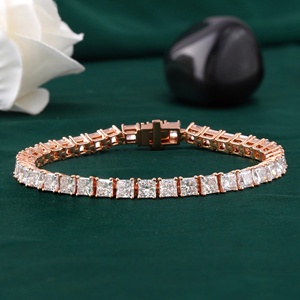 13.53 CT Lab Grown Princess Cut Diamond Tennis Bracelet 14K Rose Gold 4-Prong Fashionable Style - Product Image 1