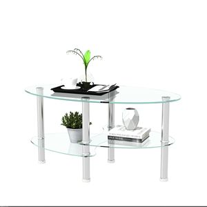 Modern Transparent <b>Oval</b> Glass <b>Coffee</b> <b>Table</b> with Stainless Steel Leg 3 Layer Tea <b>Table</b> for Living Room - Product Image 3