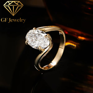 Anillo de compromiso de platino con diamante ovalado cultivado en laboratorio, banda curva envolvente de cuatro puntas, joyería nupcial para mujer - Product Image 1