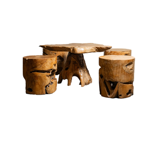 ARTERRA Premium Rustic Teak Root Coffee <b>Table</b> <b>Set</b> with Natural Wood <b>Stools</b> Handmade Living Room Furniture for Home Hotels/Villas - Product Image 1