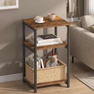Mesa de Centro Moderna de Madera Industrial con Estructura Metálica, Cesta de Almacenamiento y Estante para Sala de Estar - Product Image 3