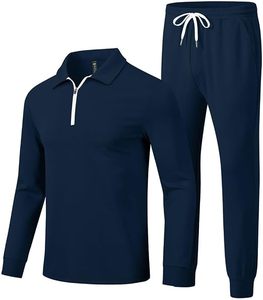 Men's <b>Navy</b> Blue Tracksuit Long Sleeve Half-Zip <b>Top</b> With Drawstring Pants Breathable Casual Sportswear Regular Polyester Material - Product Image 1
