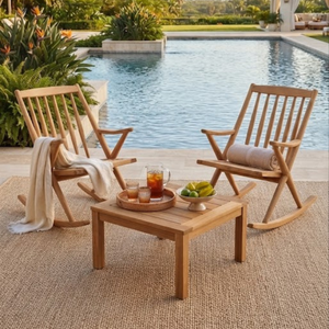 Modern Durable Solid Teak <b>Wood</b> Laser Printed Outdoor <b>Rocking</b> <b>Chair</b> Garden Patio Lounge <b>Chair</b> Relaxation Furniture Porch Seating - Product Image 1