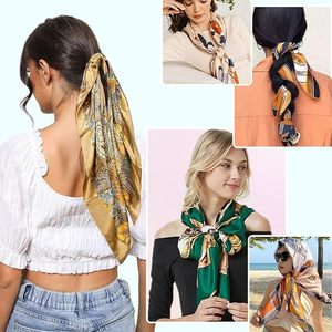 Lot de foulards en soie élégants pour femmes, foulard carré en satin pour le cou et la tête, 35 pouces, confortable pour l'été et la plage - Product Image 2