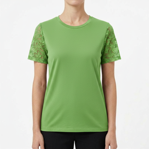 Elegant Street Style Women <b>Patchwork</b> Lace Short Sleeve T Shirt Sexy Regular Fit Casual <b>Top</b> 100% Cotton Y2K Women T-Shirt - Product Image 1