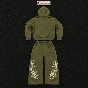 Chándal con Capucha para Hombre, Color Oliva, Manga Larga, Patrón de Estrellas Bordadas, Corte Holgado, Estilo Urbano, para Otoño, con Cierre de Cordón - Product Image 6