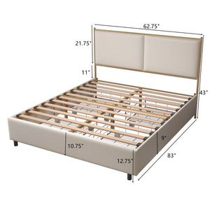 Lit en bois classique avec dossier en forme de pain vapeur, cadre métallique, lattes en bois massif, quatre tiroirs de rangement confortables en éponge souple - Product Image 4
