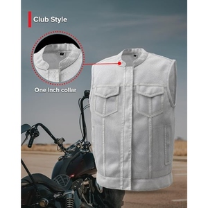 Custom <b>White</b> Perforated Genuine Cowhide Leather Motorcycle Club <b>Vest</b> With Concealed Carry Pockets OEM ODM Factory - Product Image 4