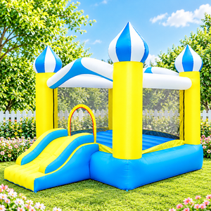 Château gonflable léger jaune et bleu THUY LINH avec toboggan, maison de jeu en PVC pour enfants, trampoline d'intérieur et d'extérieur - Product Image 1
