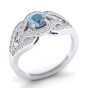 Anillo REYES de Lujo en Plata de Ley 925 con Moissanita Certificada GRA, Corte Redondo, 0.5 Quilates, Gema de Aguamarina, Joyería Fina para Boda - Product Image 1