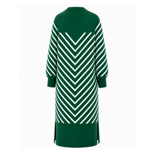 Iota Phi Lambda Women's Longline Open Front <b>Cardigan</b> Green White Striped Ribbed Cuffs Embroidered Duster <b>Sweater</b> With Side Slit - Product Image 5