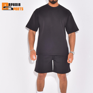 Custom Logo Summer Sportswear 2-Piece Suits T-Shirt Short Tracksuits Men Running 100% Cotton Breathable <b>Knitted</b> Men <b>Set</b> - Product Image 3