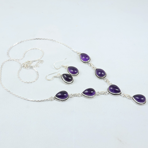 Top Quality Wholesale 925 Sterling Silver Natural Amethyst Teardrop Multi Stone Statement Necklace Elegant Fashion Jewelry - Product Image 4