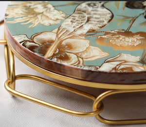 Premium Round Cake <b>Stand</b> With Floral <b>Bird</b> Design Gold Metal Base Handmade Decorative Dessert Holder - Product Image 4