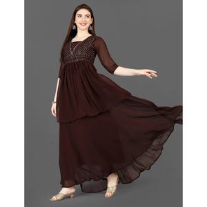 Bata DE TRABAJO bordada GEORGETTE ATRACTIVA MARRÓN - Product Image 1