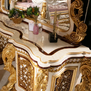 Luxury Royal Mahogany Vanity <b>Dressing</b> Table Full Gold Carving Mirror Elegant Classic Makeup Table Bedroom Furniture - Product Image 4