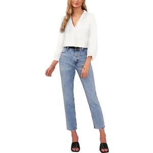 Chemise décontractée pour femme à manches longues et col en V, manches plissées, couleur unie, 100% coton, en mousseline - Product Image 5