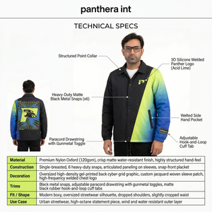 Veste Coach Homme Personnalisée en Nylon – Coupe Varsity Résistante à l'Eau, Coupe Oversize, Imprimé Graphique Haute Densité, Vêtement d'Extérieur Streetwear - Product Image 5