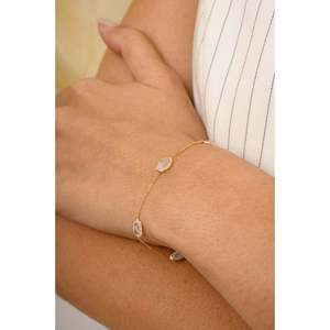 Rose Gold Plated 18K Oval Rainbow Moonstone Tennis Chain Bracelet - Product Image 3
