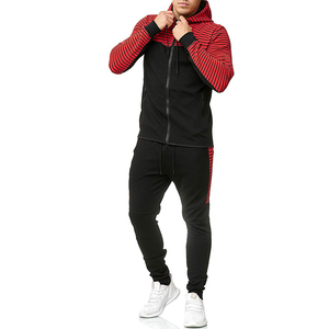 Ensemble de survêtement pour homme en coton 100% noir et rouge, design 2 en 1, sweat-shirt à capuche à manches longues avec cordon de serrage, poches latérales, décontracté et sportif - Product Image 1