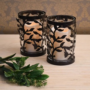 Ensemble de porte-bougies en fer noir avec motif de feuilles découpées, forme cylindrique, pour la décoration de la maison, résistant à la chaleur - Product Image 5