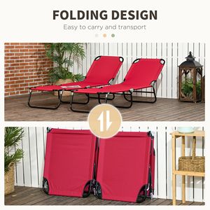 Sdraio Pieghevoli Reclinabili a 5 Posizioni in Tessuto Oxford Rosso Vino per Spiaggia e Patio (Set di 2) - Product Image 5