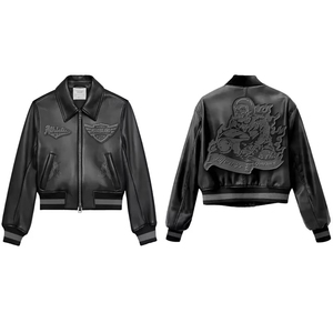 Veste d'hiver pour homme sur mesure, élégante, style universitaire, avec accents en cuir, veste d'aviateur en cuir noir 2026 - Product Image 3