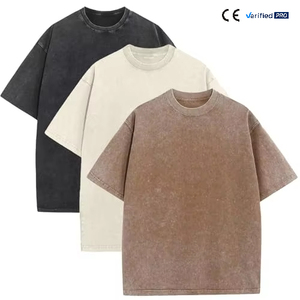 เสื้อยืดโอเวอร์ไซส์ผู้ชาย ผ้าฝ้าย สีพื้น ซักแล้ว แขนสั้น คอกลม ทรงลำลอง ความยาวปกติ - Product Image 1
