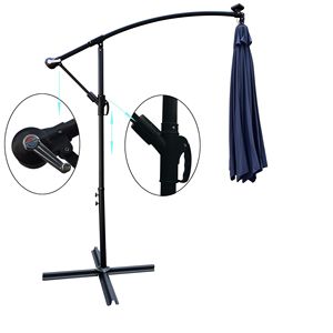 10 ft esterno a energia solare LED illuminato Patio ombrello impermeabile 8 costole a manovella Base croce parasole per giardino ponte cortile - Product Image 6