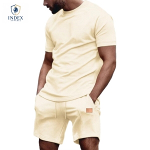 Conjunto de Camiseta y Pantalones Cortos de Punto para Hombre, Color Sólido, Cuello Redondo, Transpirable, Ropa Casual de Verano, Marca INDEX APPAREL - Product Image 1