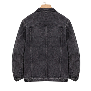 Custom Fashion Mens <b>Black</b> Distressed Washed Denim <b>Jacket</b> Streetwear Casual Turn Down Collar Cotton Wool <b>Jean</b> <b>Jacket</b> - Product Image 5