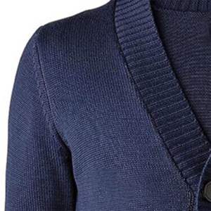 Cárdigan Azul Marino con Cuello en V para Hombre, con Parche de la Letra J y Diseño de Parches, Manga Larga, Tejido Transpirable, Suéter para Invierno - Product Image 3