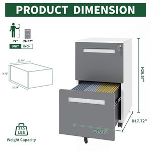 Armadietto Portadocumenti Mobile in Acciaio a 2 Cassetti con Serratura e Ruote Girevoli a 360 Gradi per Ufficio Domestico e Uso Commerciale - Product Image 5