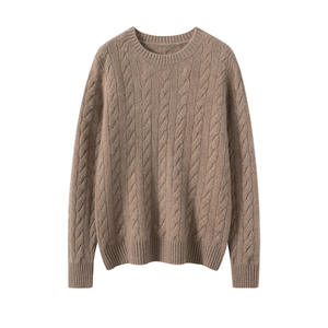 Suéter de lana de Mongolia con cuello redondo y cable trenzado, cálido, clásico, informal, con logo frontal, para invierno, de fábrica autónoma - Product Image 4
