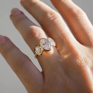 14K Yellow Gold Oval Cut Moissanite Ring 3.60CT Three <b>Stone</b> Bezel Setting Ring Classic Engagement Ring Anniversary Gift Idea - Product Image 5