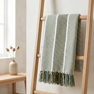 Minimalist Sage Green Textured Sofa Throw Premium Solid Woven Cotton <b>Blanket</b> Everyday Farmhouse Styling - Product Image 3