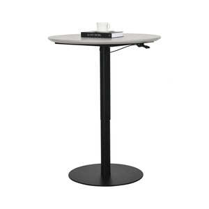 Contemporary <b>Adjustable</b> Height Bar <b>Table</b> Round Grey Marble Melamine Top Matt Black Metal Base Gas Lift Pub <b>Table</b> for Bistro Cafe - Product Image 3