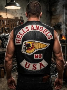 Hells Angles USA Embroidered Death Skull 100% cowhide <b>leather</b> <b>vest</b> - Product Image 1