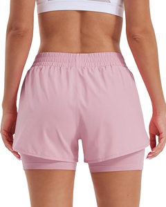 SPW Women's Pink Sport Shorts <b>Elastic</b> Waist Asymmetrical Design With Pocket Breathable Summer Workout Wear - Product Image 2