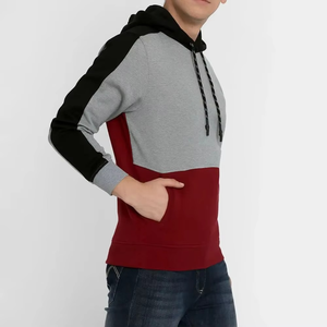เสื้อฮู้ดบล็อกสีสำหรับผู้ชาย สีเทา ดำ แดง สไตล์ลำลอง สำหรับฤดูใบไม้ร่วง ผ้าถักเฟรนช์เทอร์รี่ แขนยาว - Product Image 2
