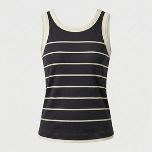 Débardeur décontracté rayé pour femme, 100 % polyester respirant, personnalisable avec logo, OEM ODM, prêt à être expédié – Usine de vêtements - Product Image 1