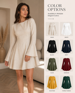 Robe Courte Bohème Simple en Lin/Coton à Manches Longues, Coupe Trapèze, Taille Naturelle, Volants, Couleur Unie, Élégante, Dos Nu Torsadé pour l'Été - Product Image 3